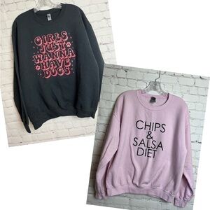 TWO Classic Crew Neck Sweatshirts with Cute Sayings